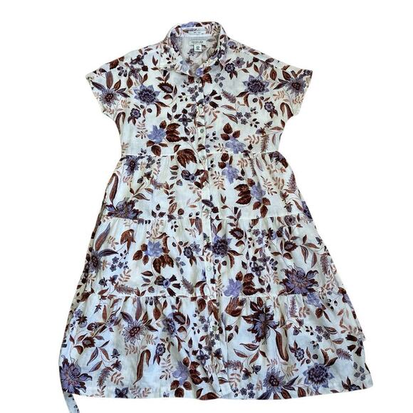 Rachel Zoe 100% Linen Floral Tiered Midi Dress Cottagecore Romantic S/XS - Picture 11 of 16